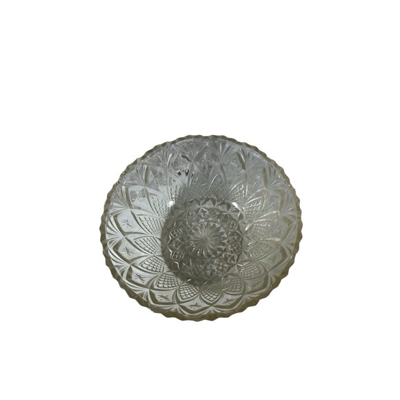 VTG Clear Glass Berry Bowl Pineapple And Stars Scalloped Rim Heavy Yellow Tint - Picture 7 of 7